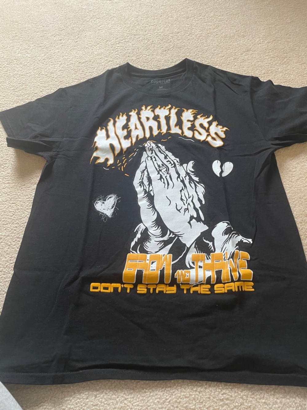 Papercut Collection Black Tee with White & Yellow Flame Graphic